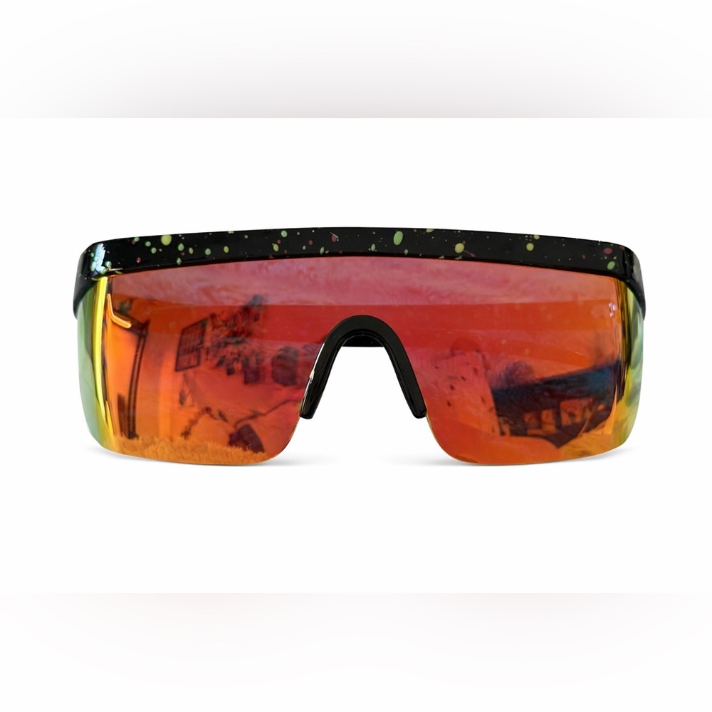 Colorful Shield Sunglasses with Orange Mirrored Lens